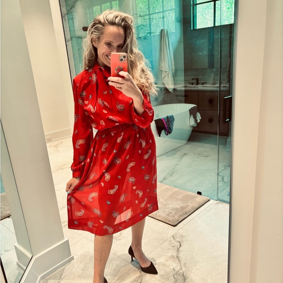 Vintage 1980 Red Paisley Secretary Dress with belt - Picture 8 of 8